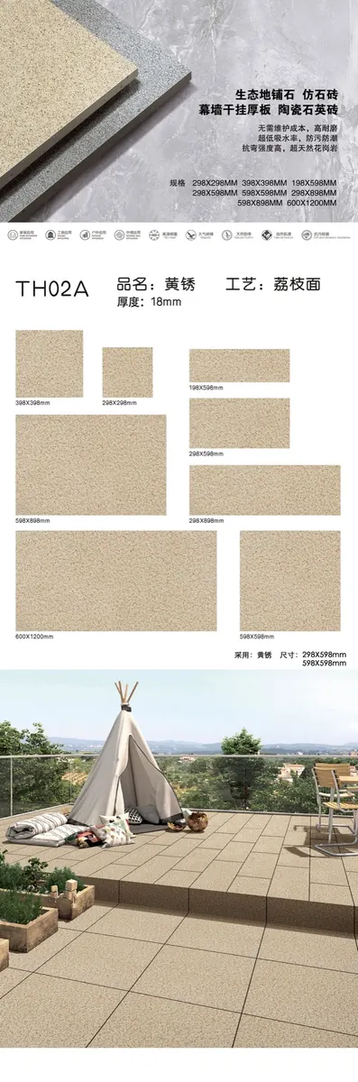 TH02A outdoor granite-look porcelain paving selection, 18 mm