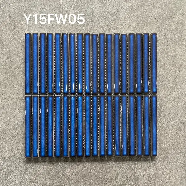 Glazed porcelain mosaic, 15 x 145 mm strip, selection 019
