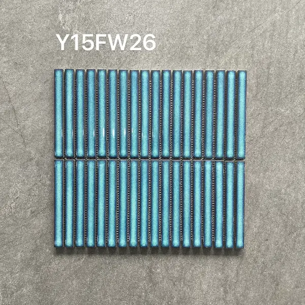 Glazed porcelain mosaic, 15 x 145 mm strip, selection 028