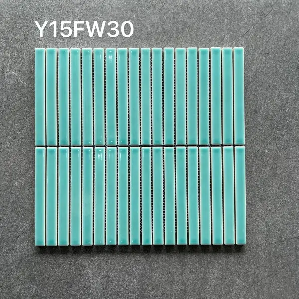 Glazed porcelain mosaic, 15 x 145 mm strip, selection 062