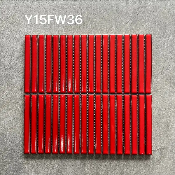 Glazed porcelain mosaic, 15 x 145 mm strip, selection 063