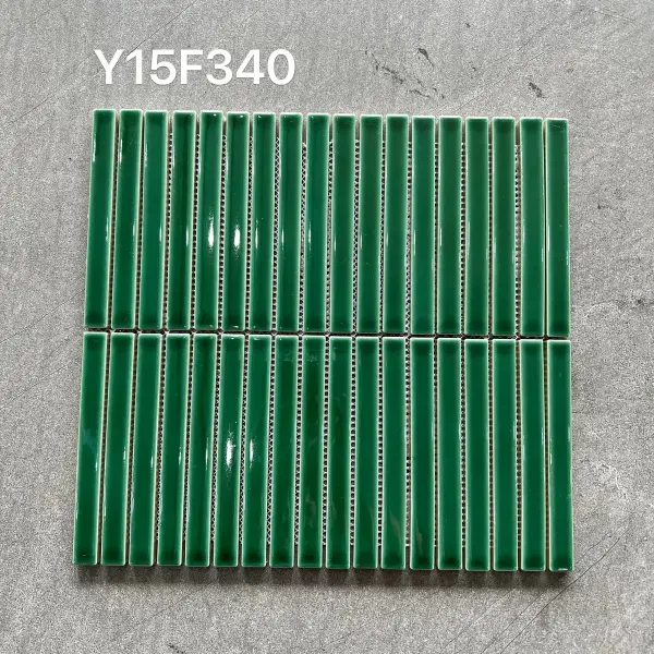 Glazed porcelain mosaic, 15 x 145 mm strip, selection 098