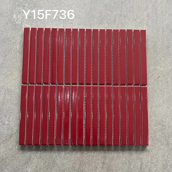 Glazed porcelain mosaic, 15 x 145 mm strip, selection 099