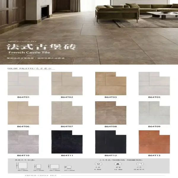 French Castle antique tile series, selected 400 x 600 mm formats